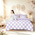 thumbnail image 5 of Manfei Modern Plaid 7-Piece King Bedding,Contemporary Checkered King Bed in a Bag,Purple White,Polkadot Reversible, 5 of 7