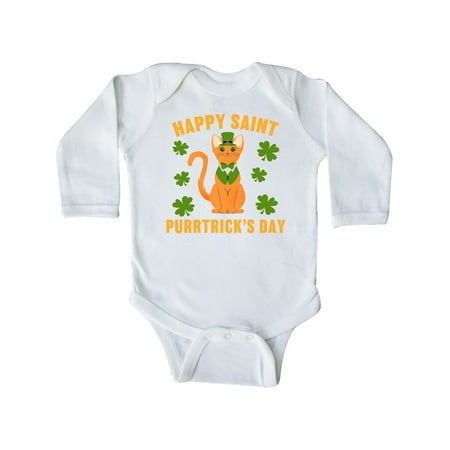 

Inktastic St. Patrick s Day Happy Saint Purrtrick s Day Gift Baby Boy or Baby Girl Long Sleeve Bodysuit