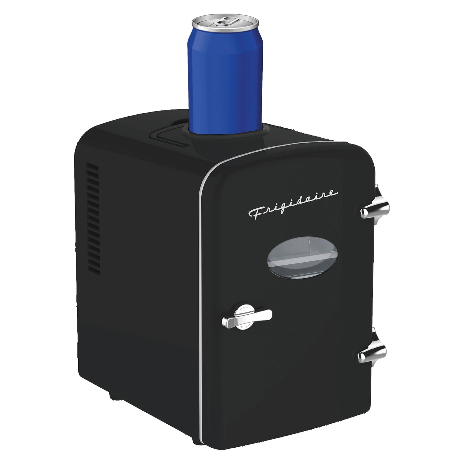 Frigidaire EFMIS171-BLACK 6+1-Can 48-Watt Retro Mini Portable Fridge with Top-Mounted Active-Cooling Can Holder (Black)