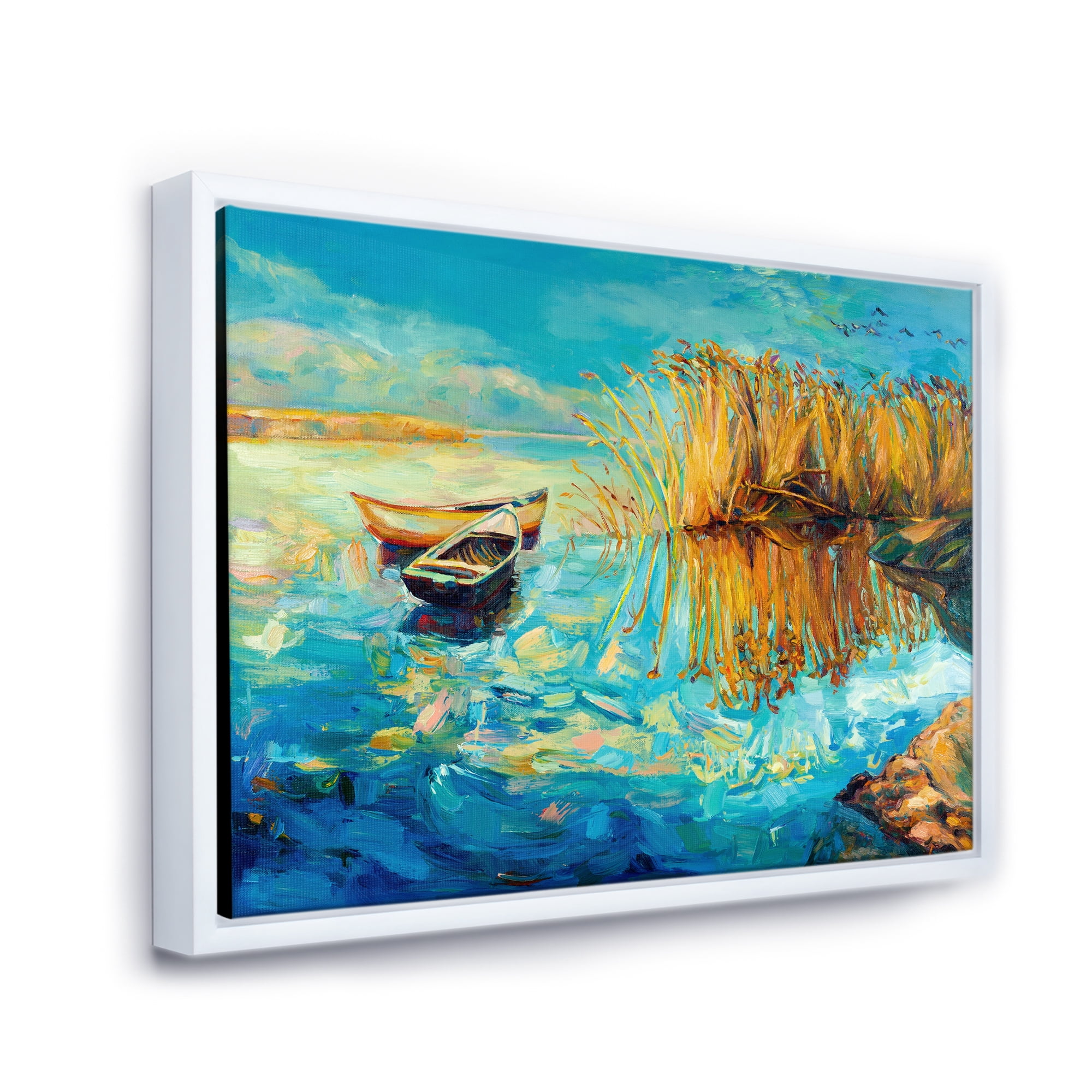 Designart 'Orange Trees With Turquoise Lake During Sunset' Nautical & Coastal Framed Canvas Wall Art Print