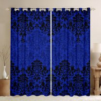 Manfei Damask Floral Pattern Blackout Curtains Set of 2 (52x84 Each),Vintage Baroque Window Curtains,Black Victorian Flower Curtains and Drapes For Adults,Breathable Home Decor