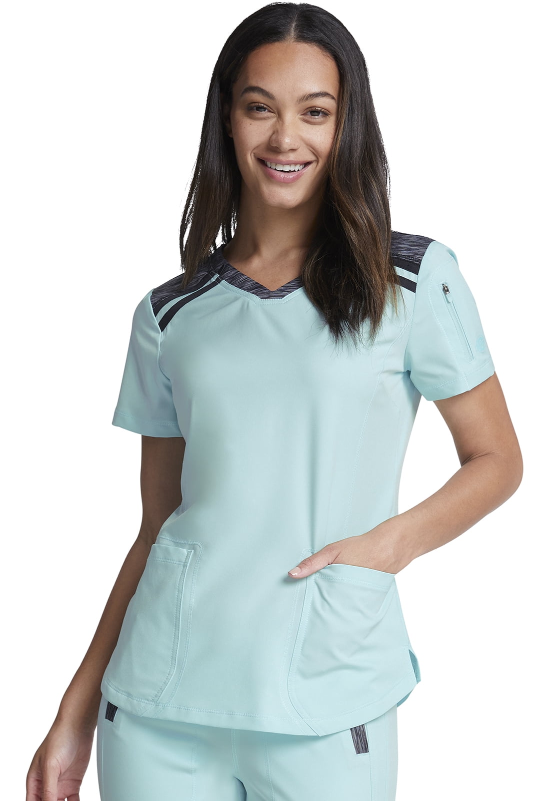 Dickies Dynamix Scrubs Top For Women VNeck DK740, L, Pure Water