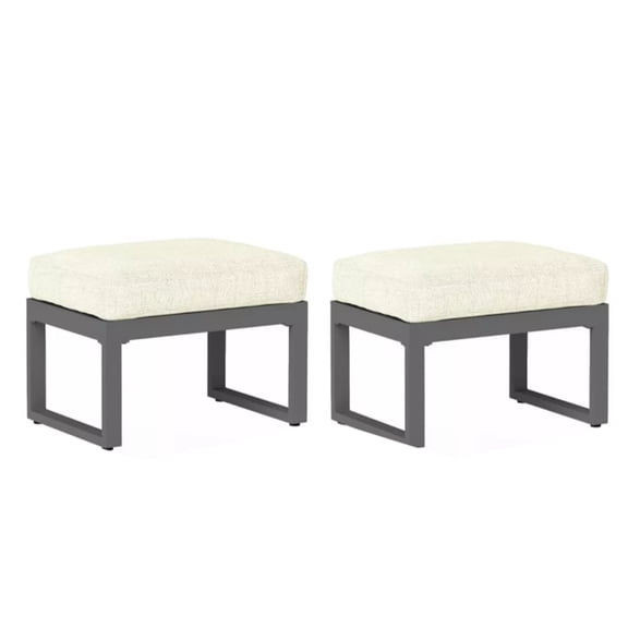 Miekor Furniture Set of 2 26" All-Weather Aluminum Patio Ottomans Footrests with Thick Beige Cushions with Black Frame No.6147