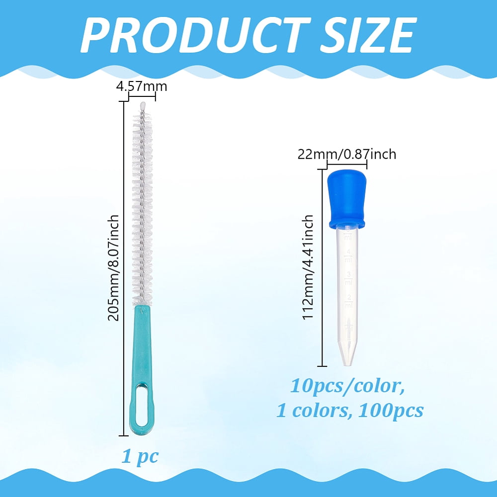 100Pcs Silicone PE Droppers Transfer Graduated Pipettes with 1pc PBT Stainless Steel Lotus Root Washing Brush Mixed Color 112x22mm