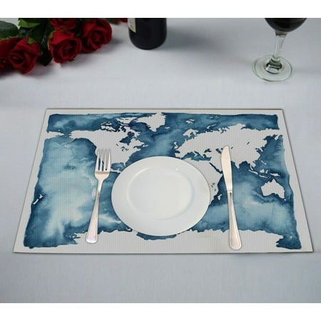 

GCKG Abstract Art Splatter Painting Placemat Watercolor World Map Blue Placemat 12x18 Inch Set of 2