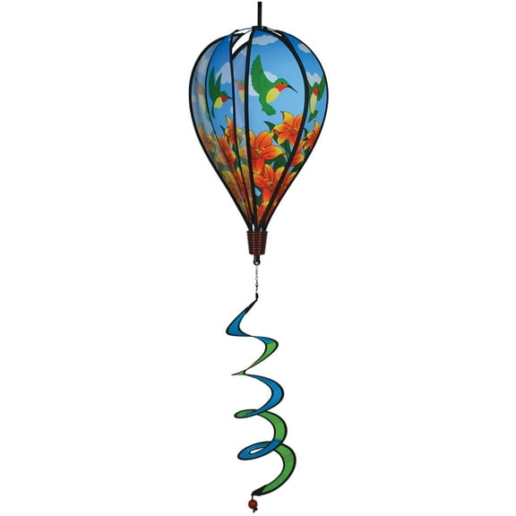 In The Breeze 1059 — Hummingbird Lily Hot Air Balloon — Colorful Outdoor Wind Spinner for Your Yard or Garden
