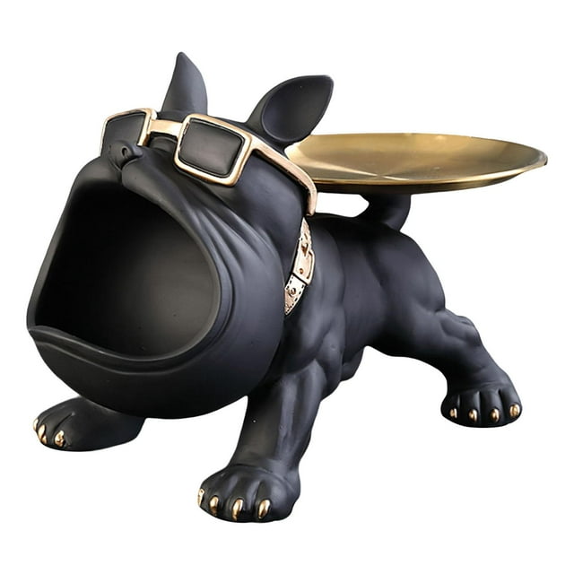 yuksok Dog Desk Storage Tray Statue Fruit Tray Animal Sculpture Desk Sundries Container Black