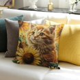thumbnail image 3 of FCXZI Cute Cat Sunflowers Butterfly Square Cushion Cover 100% Linen 24x24in, 3 of 5