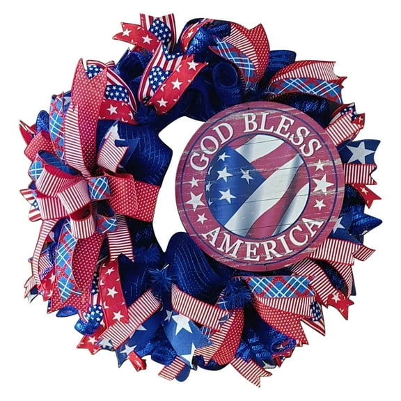 Anckoeil Independence Day Wreath Decoration Five Pointed Star Pendant Red Blues White Commemorative Day Doorplate Door Hanging