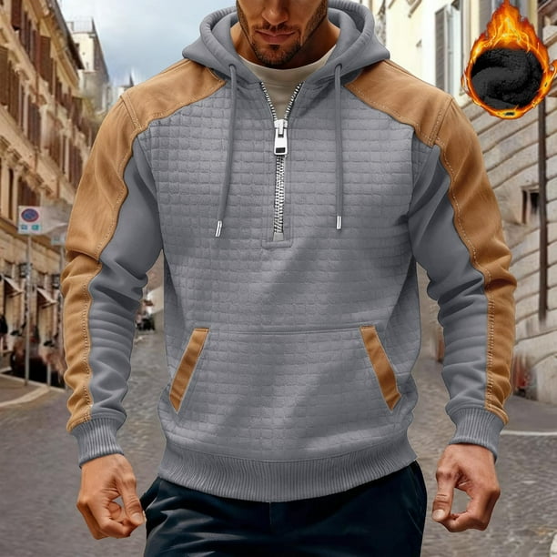 pstuiky camisas de manga larga para hombre, Pantalón corto informal de color liso para hombre, para exteriores, con bolsillo, cremallera y manga larga con capucha camisetas de hombre m