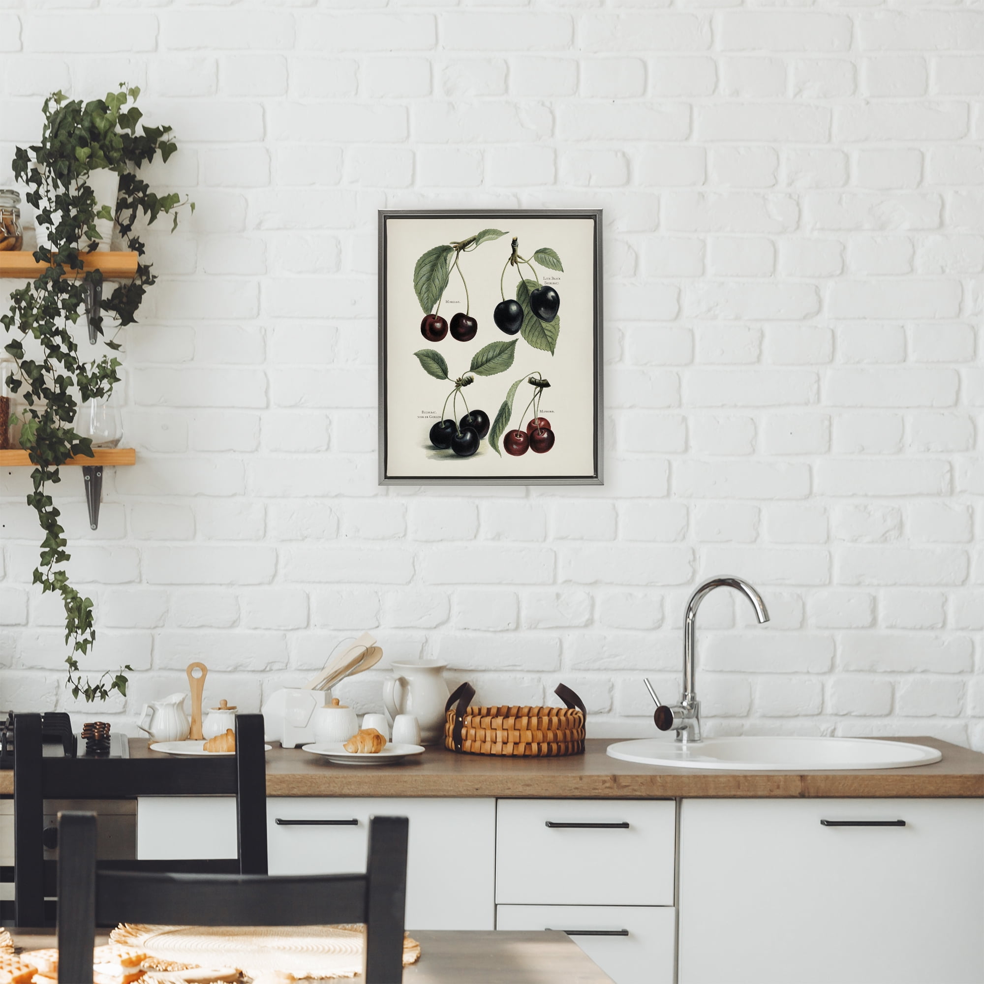 Natural Detailed Cherry Studies Gray Framed Floater Canvas Wall Art, design by Lettered and Lined