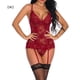 thumbnail image 1 of Body de malla de encaje Jumpingount para mujer Tanga sexy espalda en T rojo vino M, 1 of 7