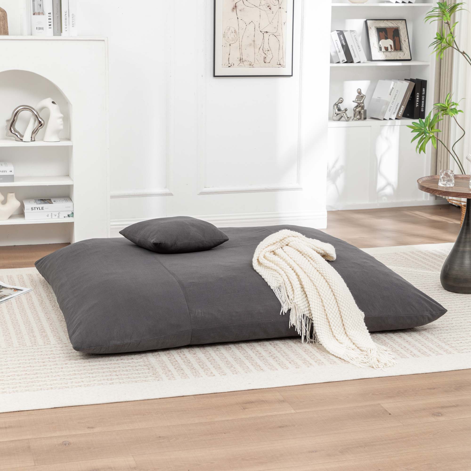 Miniyam 61" x 52" Floor Bean Bag Chair, Lazy Lounger for Living Rooms, Balconies, Leisure and Entertainment, Grey