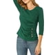 thumbnail image 4 of BLUSA RUCHADA PARA MUJER CHIC CON BOTONES DECORATIVOS, CUELLO EN V, MANGA 3/4, TEJIDO SÓLIDO, TALLA 3XL, VERDE, 4 of 7