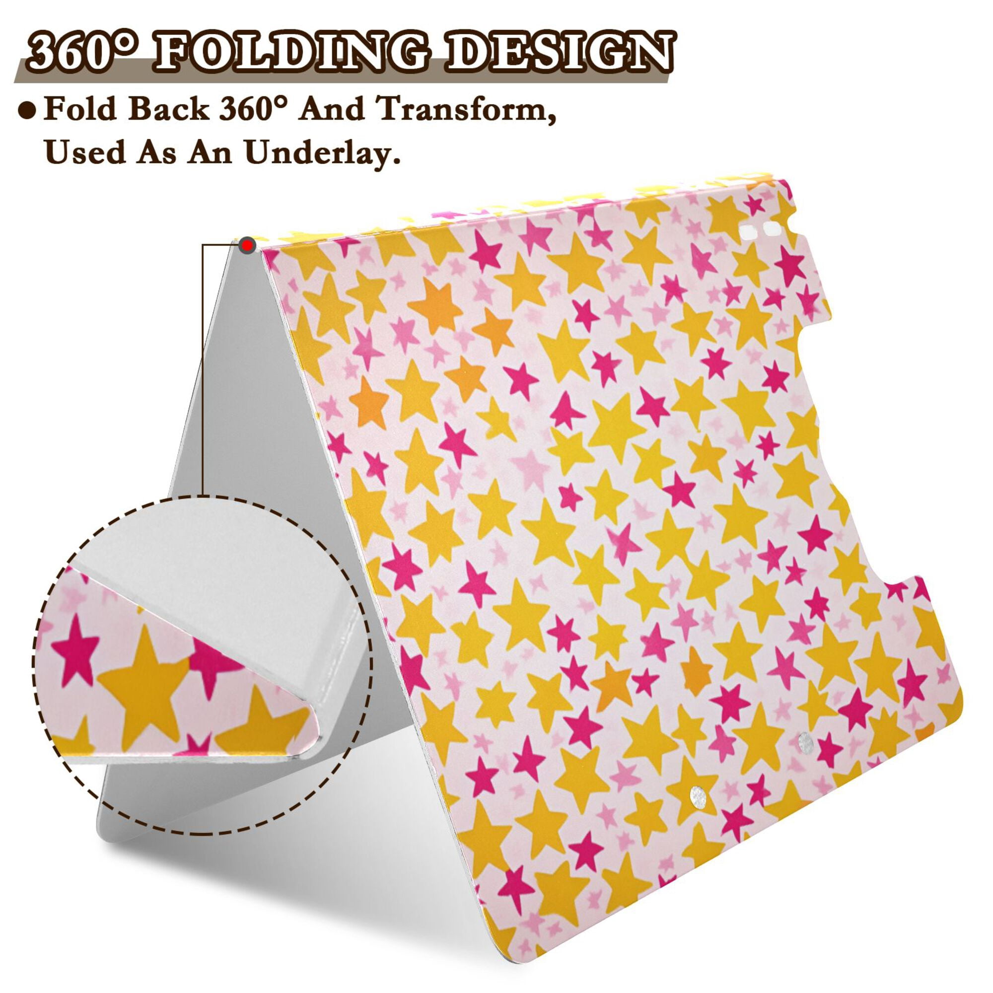 FORMRS A4 Clipboard Folder with Pen Holder Horizontal Foldable School Office Binder, Light Pink Stars