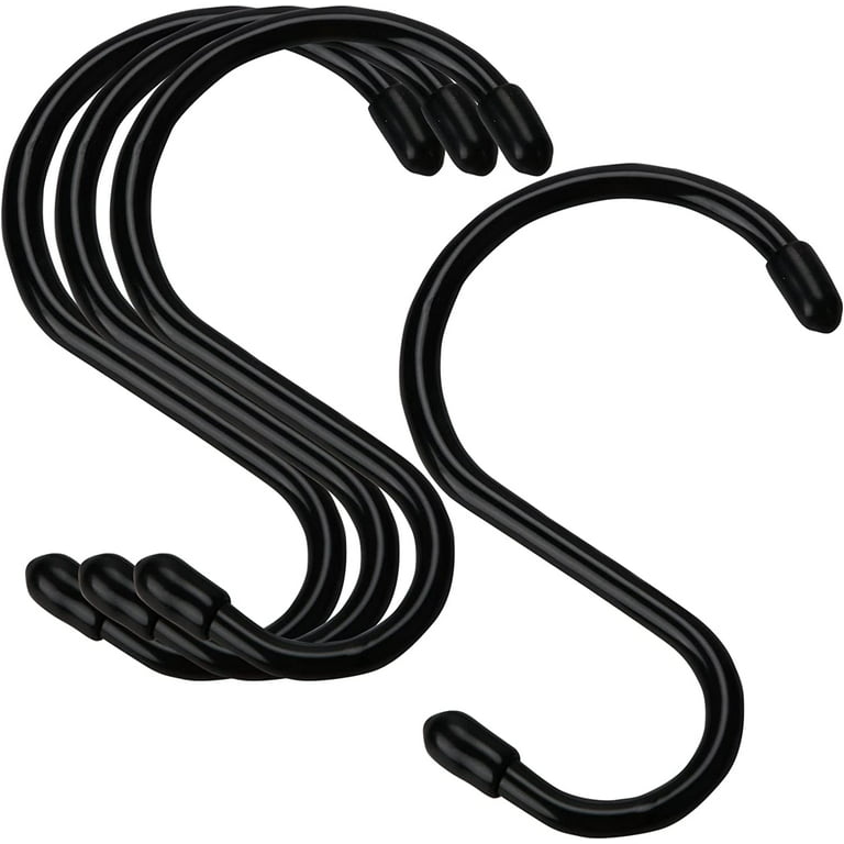 12 Pack 4 inch Large Vinyl Coated S Hooks with Rubber Stopper Non Slip  Heavy Duty S Hook, Steel Metal Black Rubber Coated Closet S Hooks for  Hanging