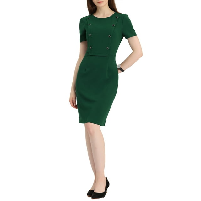 INSPIRE CHIC Robe Fourreau Moulante en Tricot à Col Rond et Manches Courtes pour Femme, Style Bureau Décontracté, Vert m