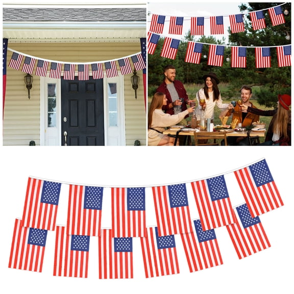 USA Flag Banner,Patriotic American Flags Mini US Flags Bunting for 4th of July Decorations, Independence Day Party Supplies,Bars Backyard,String Pennant Banner with 25 Small Flags 26 Feet