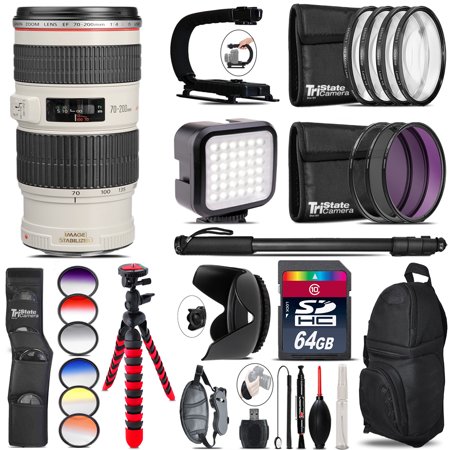 Canon EF 70-200mm 4L IS USM Lens - Video Kit + Color Filter - 64GB Accessory Kit