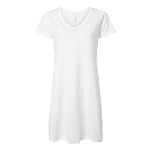 LAT Ladies '100% algod?n Jersey manga corta cuello en V Swim Cover-up Dress (blanco, LAT 3522