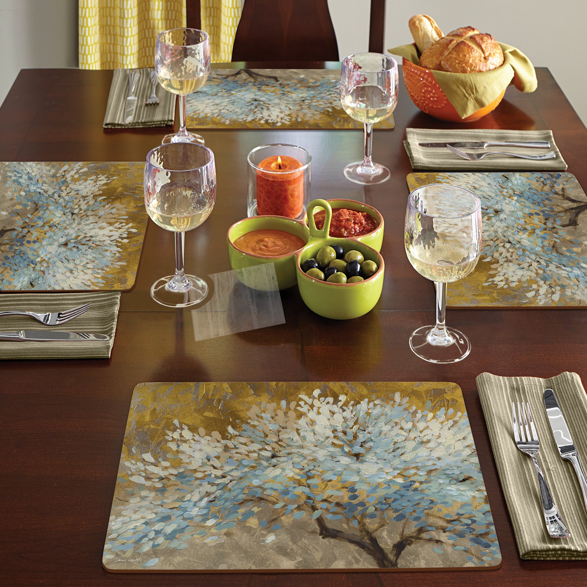 Cala Home "A Thousand Lifetimes" Premium Decorative Hardboard Cork Back Tabletop Placemats 4 Pack