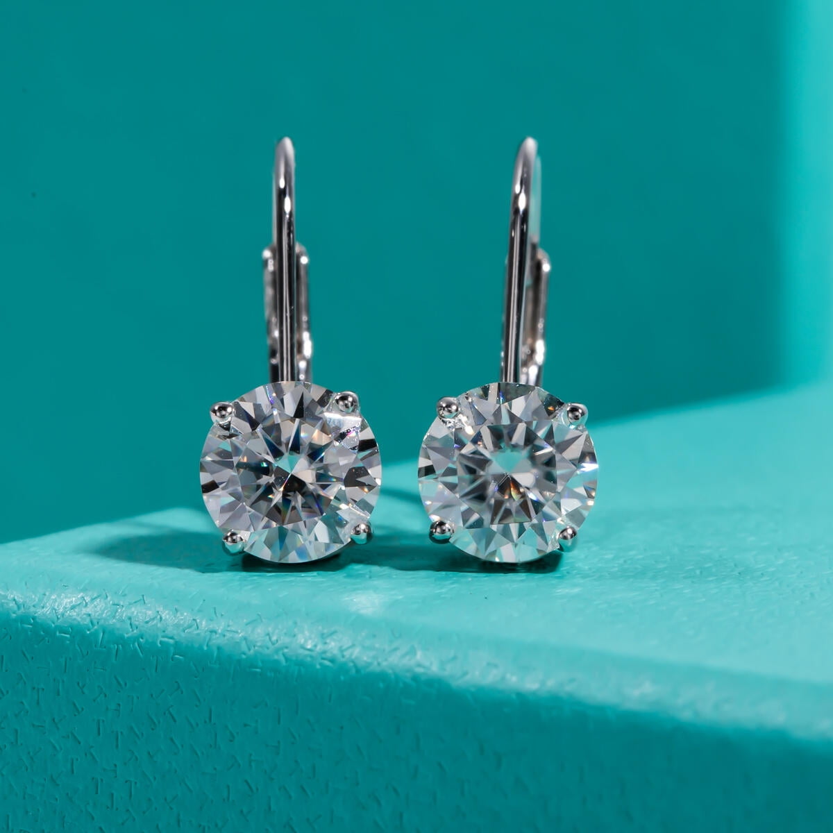 AnuClub 6.5mm Moissanite Drop Earrings,Total 2ct D Color Round Cut Sterling Silver Dangle Earrings for Women With Certificate