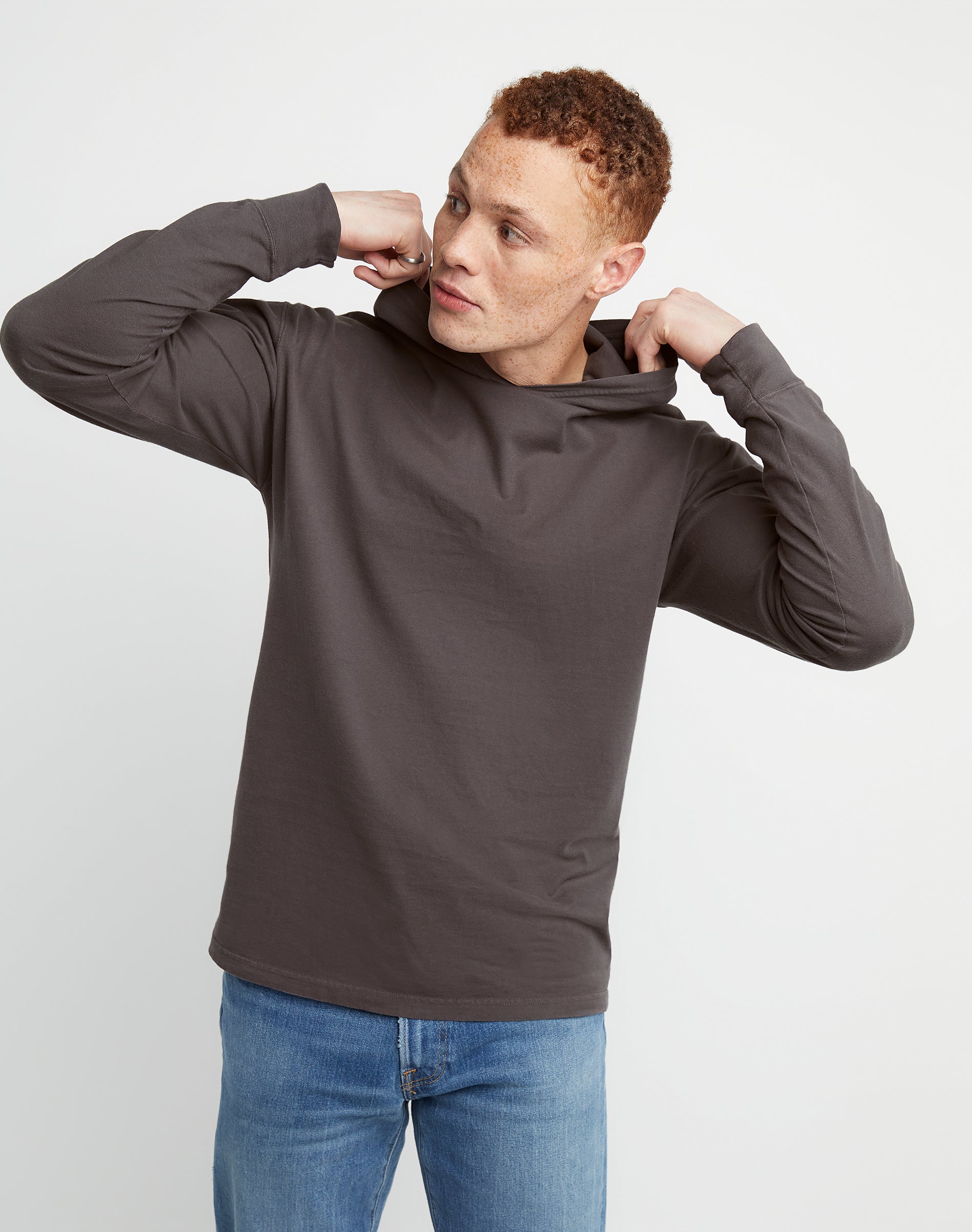 Hanes Men's Garment Dyed Cotton Long Sleeve T-Shirt Hoodie, Sizes S-3XL