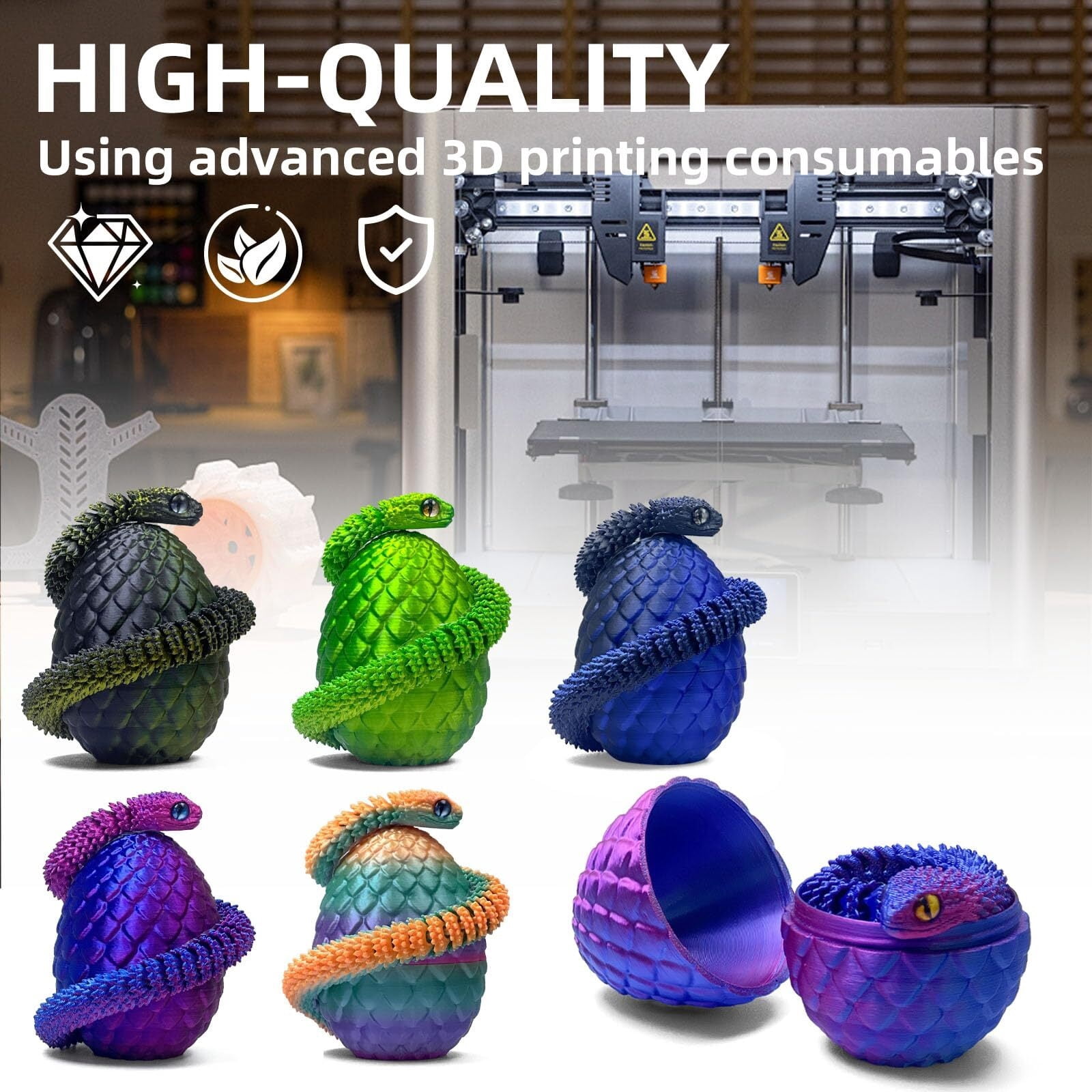 5PCS 3D Printed Snake Eggs 3D Printed Snake 3D Printed Snake Set Easter Eggs Articulated Snake Easter Basket Stuffers Mystery Snake Egg Fidget 3D Printed Animals