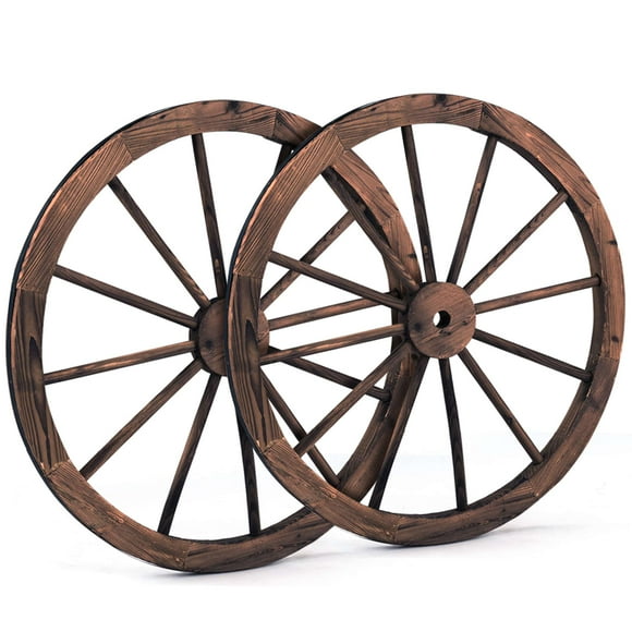 Costway Set of 2 30 In Decorative Vintage Wood Garden Wagon Wheel w/Steel Rim Wall Decor