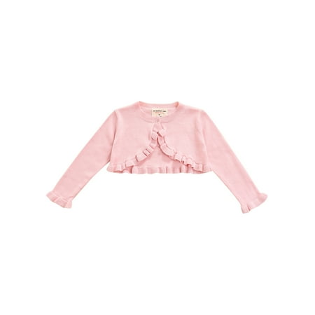

Bowanadacles Little Girls Knitted Cardigan Solid Color Lace Long Sleeve Single Button Casual Tops