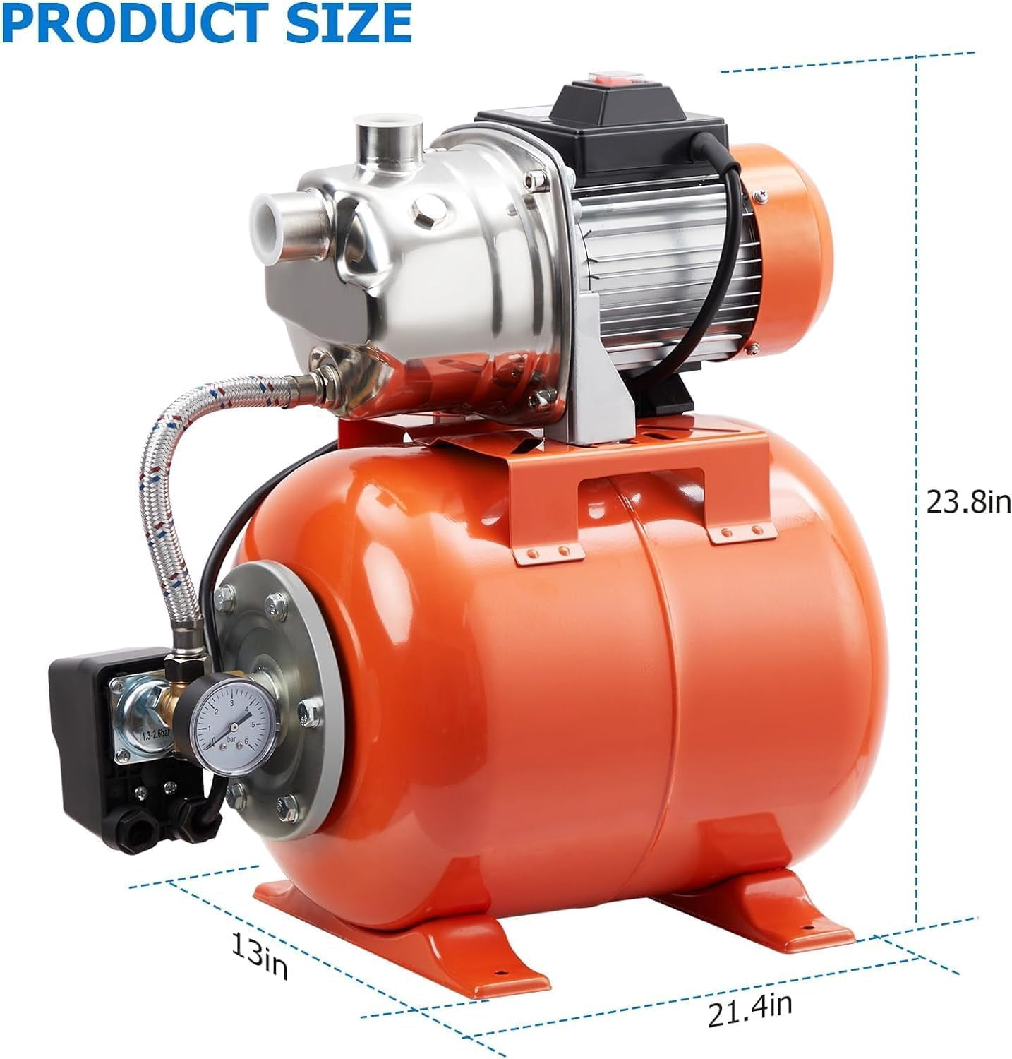 AOILE 1HP Shallow Well Pump, 115V Stainless Steel Water Transfer Pump for Garden, Pool, Well, Irrigation