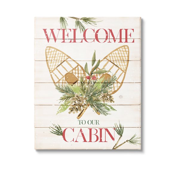 Stupell Industries Rustic Cabin Welcome Botanical & Floral Painting Gallery Wrapped Canvas Art Print Wall Art, 24 x 30