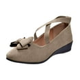 thumbnail image 6 of Bowknot Wedge Mid Heels Dress Shoes for Women Fashion Suede Bow Fall Strappy Ballet Flats Dressy Pumps, 6 of 7