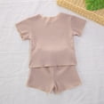 thumbnail image 5 of Scyoekwg Baby Girls Clothes Infants Toddler Baby Girl Outfit Round Neck Short Sleeve T-Shirt Tops Elastic Waist Shorts Suit (Khaki,18-24 Months), 5 of 5