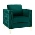 thumbnail image 2 of Accent Chair, Modern Velvet Armchair Upholstered Club Chair with Rivets Trim and Metal Legs, Button Tufted Couch with Thicken Armrest and Seat Cushion for Living Room, Bedroom, Pub, Green, 2 of 7