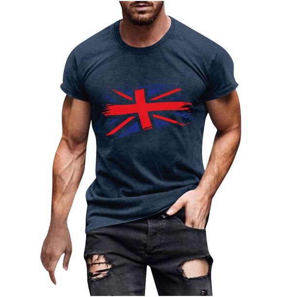 Mens Casual Manga Corta Botón Abajo Camisetas Estados Unidos Bandera Impresión Cuello Redondo Suéter Camiseta, Poliéster Casual Uso Diario para Hombres