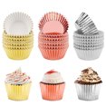 thumbnail image 2 of 200 moldes metálicos para muffins, envoltorios de papel para cupcakes y pasteles (plata y oro rosa), 2 of 8