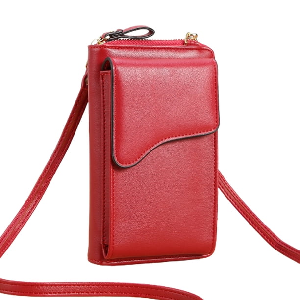 Bolso bandolera de PU de gran capacidad para mujer, cartera larga, bolso para teléfono móvil de color sólido