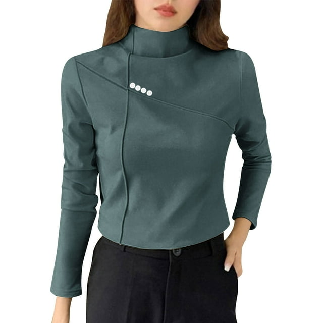 Hauts en Molleton pour Femmes, Couleur Unie Manches Longues Molleton Double Face, Couche de Base pour Femmes