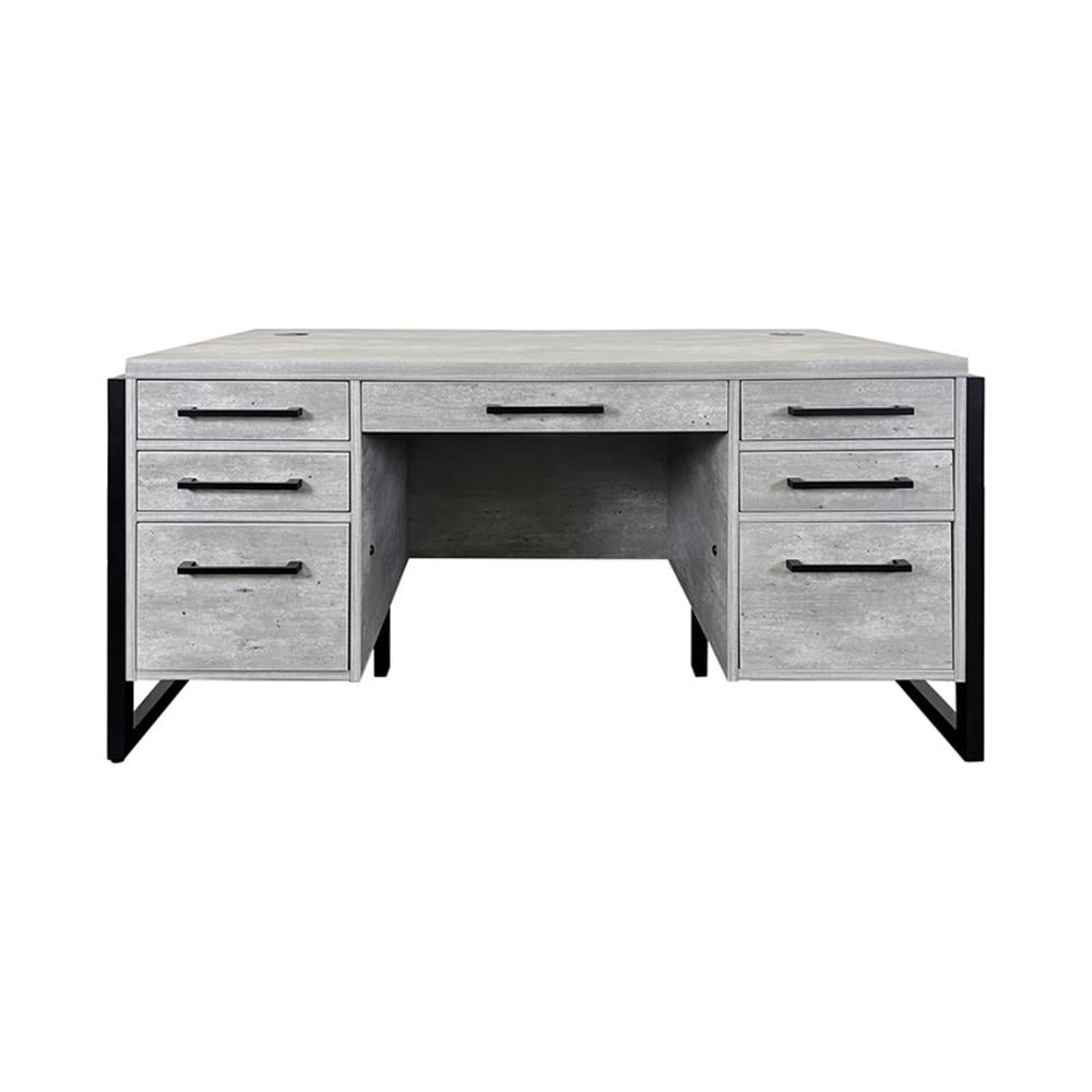 Modern Wood Laminate Double Pedestal Executive Desk Concrete Gray
