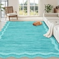 thumbnail image 4 of Haperlare 9'x12' Modern Solid Color Area Rug Scalloped Carpet, Machine Washable Rug Non-Slip Low Pile Indoor Mats for Living Room Bedroom Dining Room, Blue Green, 4 of 8