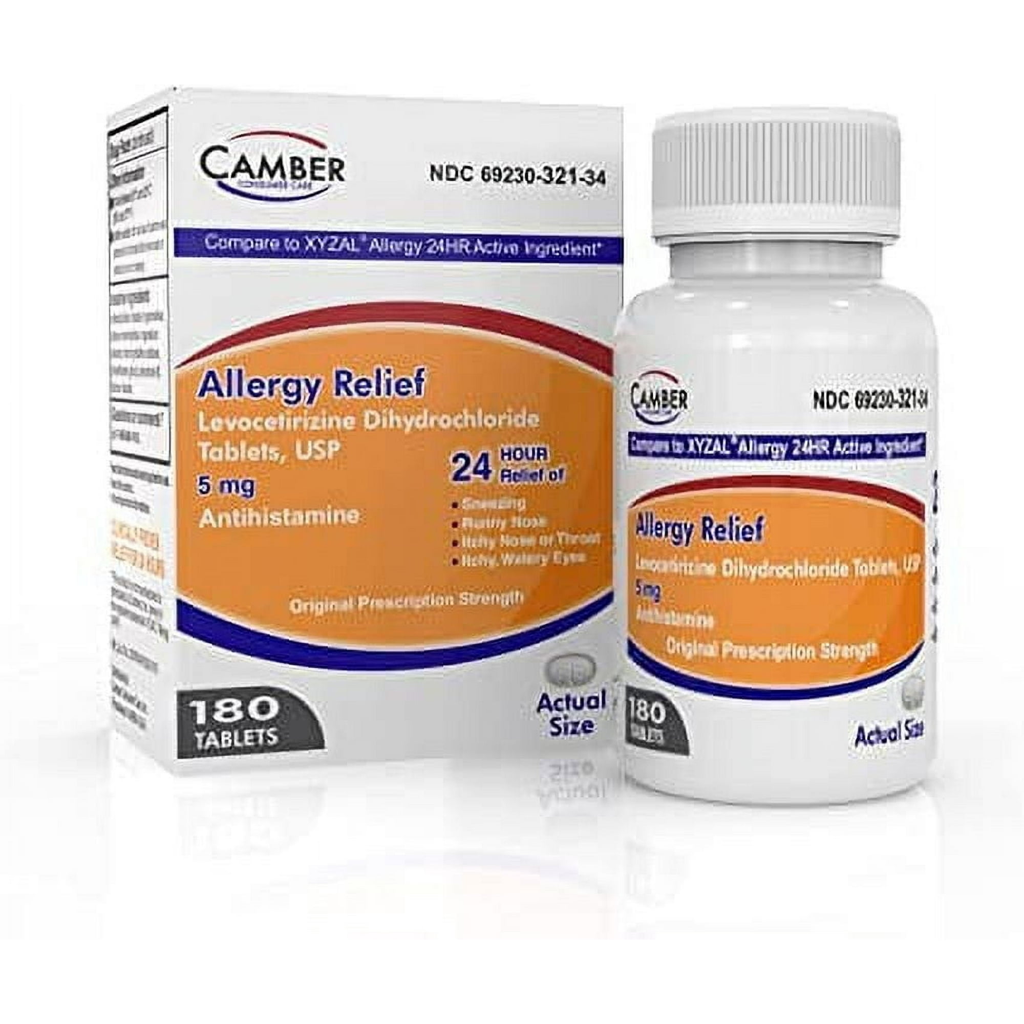Camber Levocetirizine Dihydrochloride 5mg Antihistamine Tablets, Compare to Xyzal Active Ingredient, Allergy Relief Medicine (180 Count)