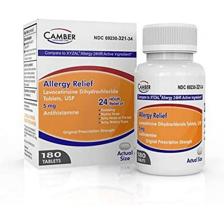 Camber Levocetirizine Dihydrochloride 5mg Antihistamine Tablets, Compare to Xyzal Active Ingredient, Allergy Relief Medicine (180 Count)
