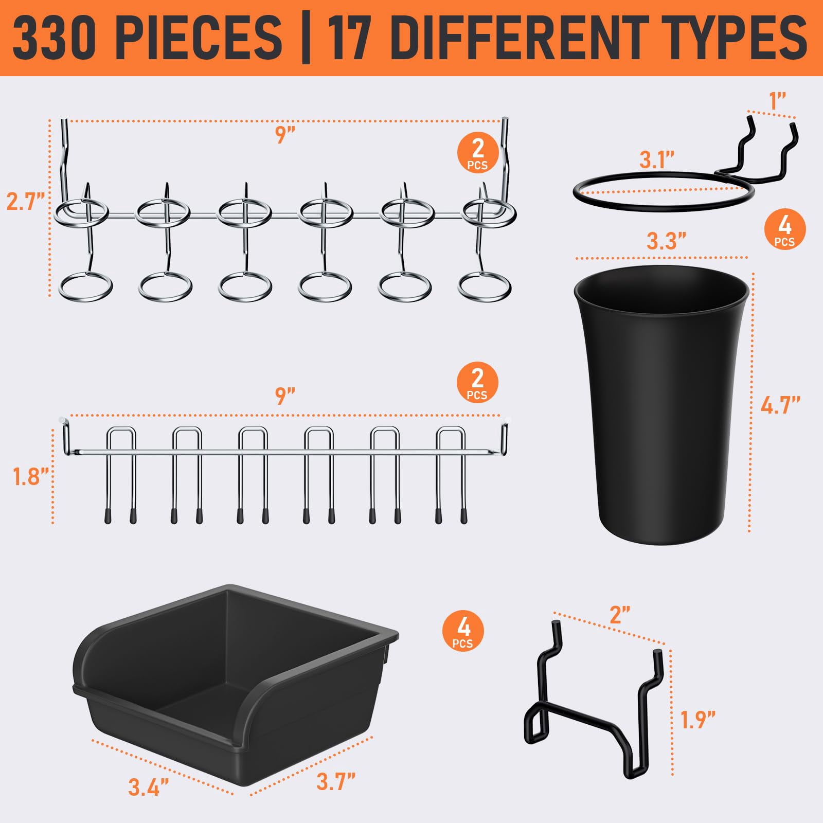 280pcs Upgraded Pegboard Accessories Organizer Kit  Peg Board Hooks Assortment With Bins & Cups For Organizing Tools Fit 1/8 Or 1/4 Inch Garage Workshop Wall Hanging