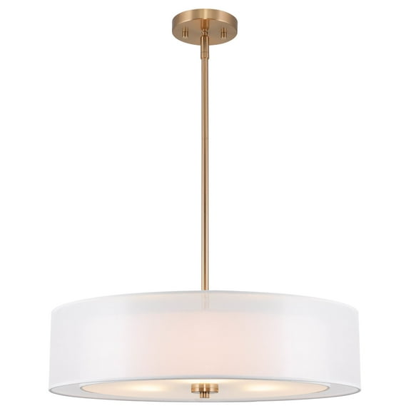 Kira Home Lindos 20" 3-Light Double Drum Chandelier   Glass Diffuser, Stem-Hung with Adjustable Height, Cool Brass