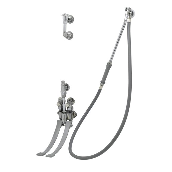 T&S Brass - Bedpan Washer, Pedal Valve, Vacuum Breaker, Extended Spray Outlet, 5' PVC Hose
