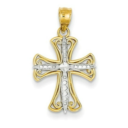 14K Yellow Gold and Rhodium D/C Latin Cross Pendant