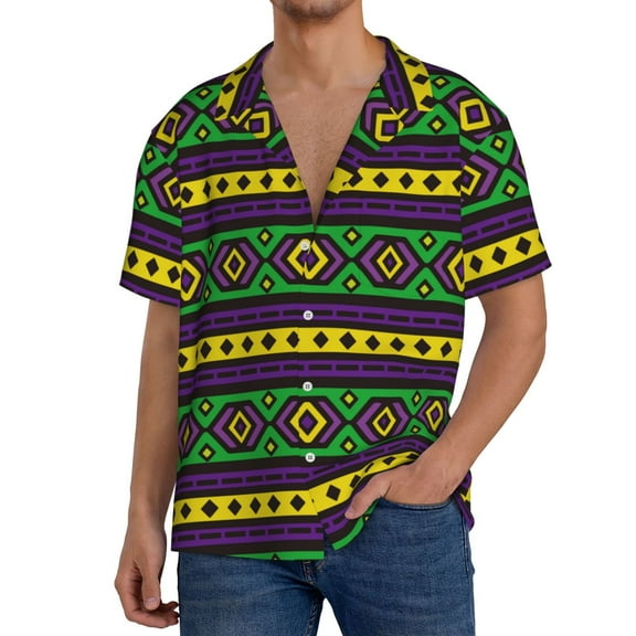 Kdxio Men'S Hawaiian Shirt For Men Short Sleeve Shirt Carnival Mardi Gras Summer Casual Holiday Beach Button Down T-Shirts