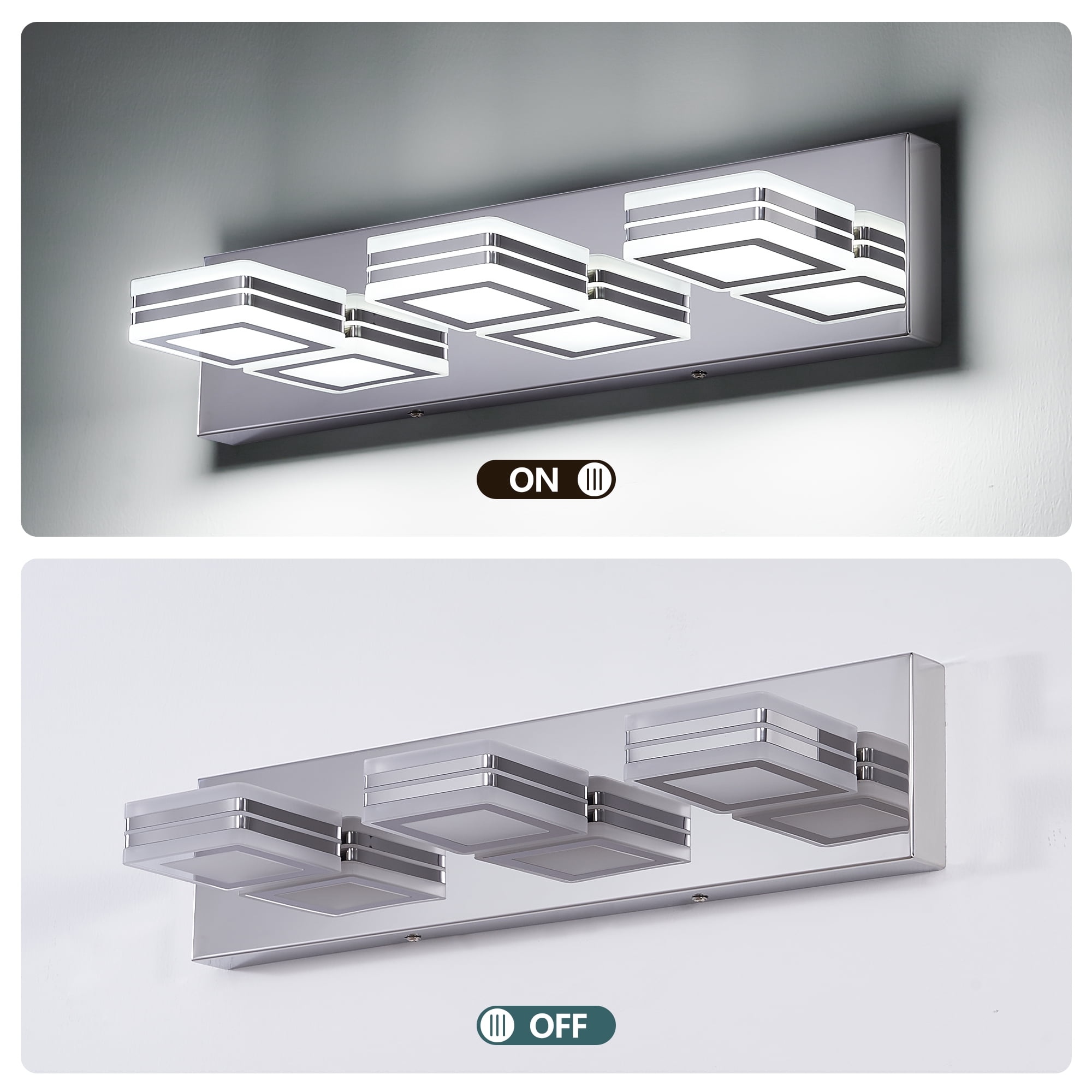 20 Inch LED Bathroom Vanity Light, Modern 3-Light Wall Sconce with Rotatable Heads, Dimmable Chrome Finish