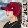thumbnail image 2 of MesaSe Women Earflap Hat Solid Color Empty Top Stretch Autumn Winter Windproof Sun Protection Knitted Baseball Hat Riding Supplies, 2 of 10